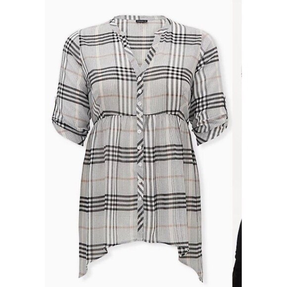 Torrid Lexie Plaid Babydoll Tunic Dress Size 4x Hi Low Hem Button Front Chiffon - Picture 2 of 10